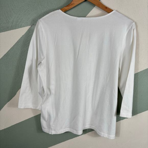 Chico's Shirt Blouse Womens Large White Scoop Neck Geometric Soft Stretch Casual - Picture 10 of 10